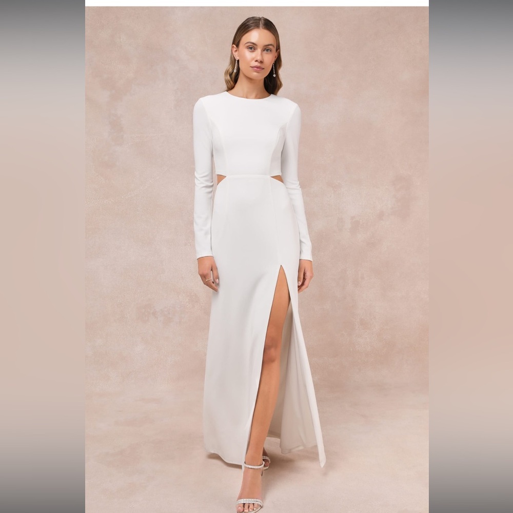 Lulu's Elegant White Long Sleeve Dress